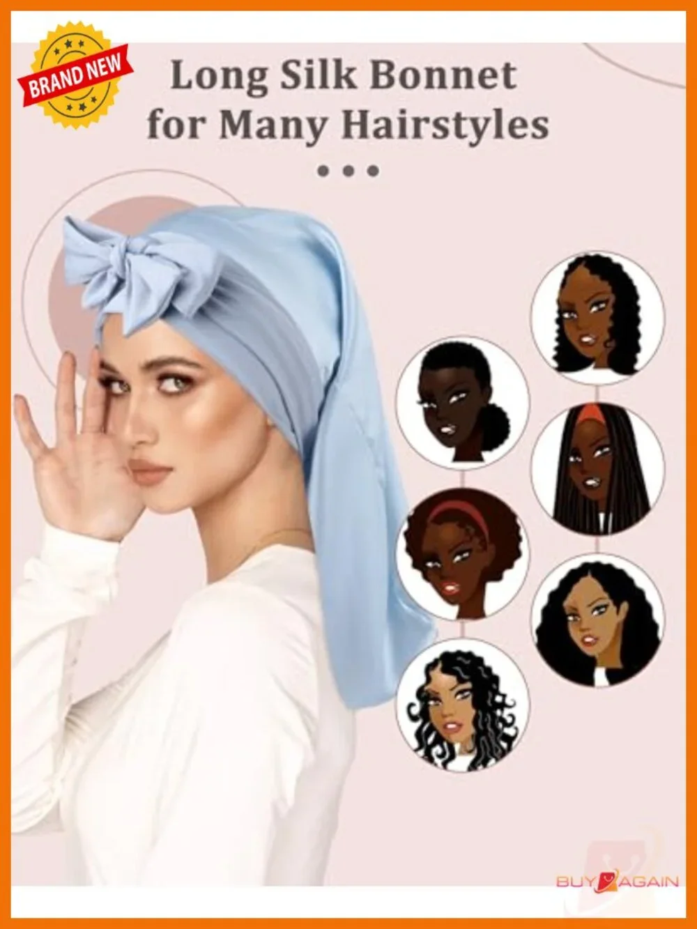 100% Mulberry Silk Hair Bonnet for Sleeping Adjustable Long Hair Wrap